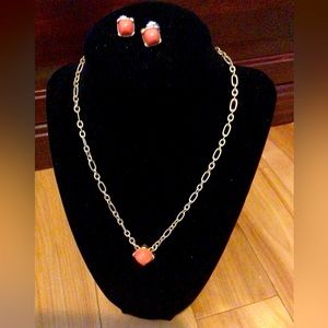Coral pendant necklace and stud earrings
